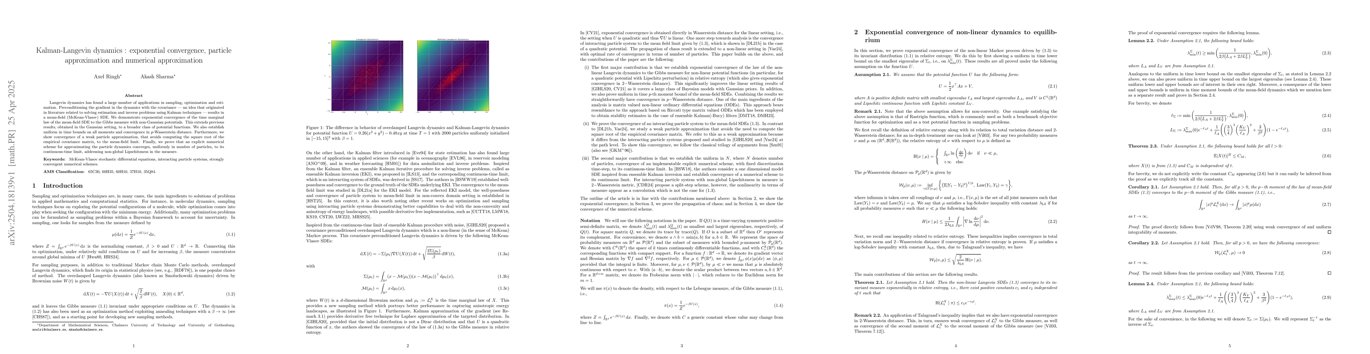 Thumbnail for Kalman-Langevin dynamics : exponential convergence, particle
  approximation and numerical approximation