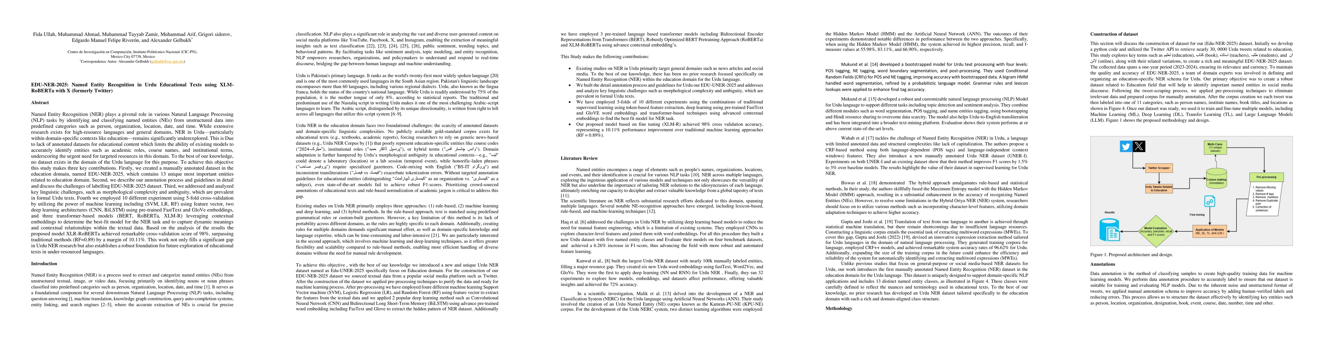 Thumbnail for EDU-NER-2025: Named Entity Recognition in Urdu Educational Texts using
  XLM-RoBERTa with X (formerly Twitter)