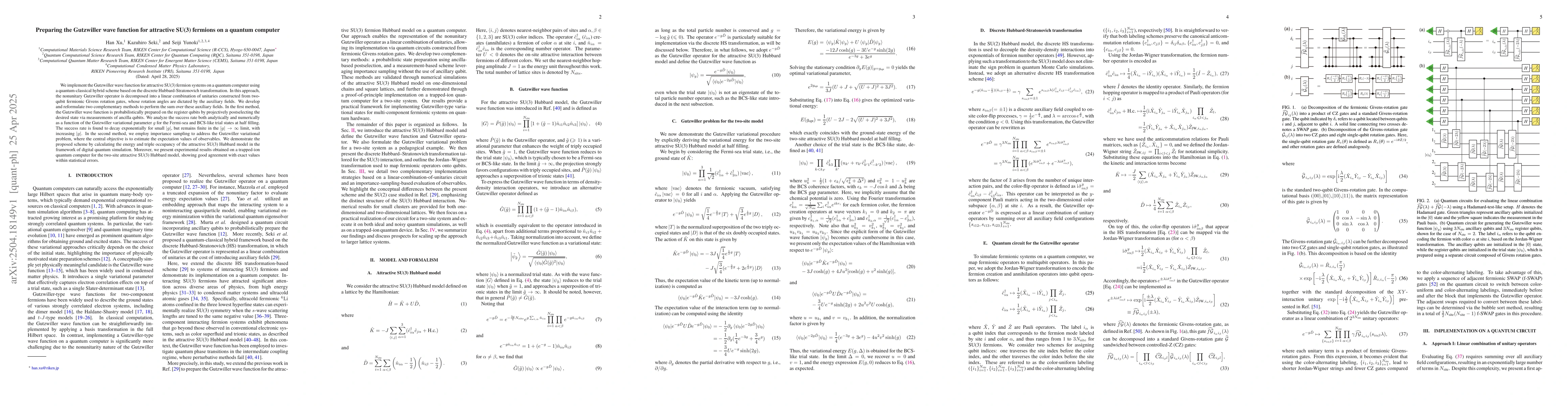 Thumbnail for Preparing the Gutzwiller wave function for attractive SU(3) fermions on
  a quantum computer