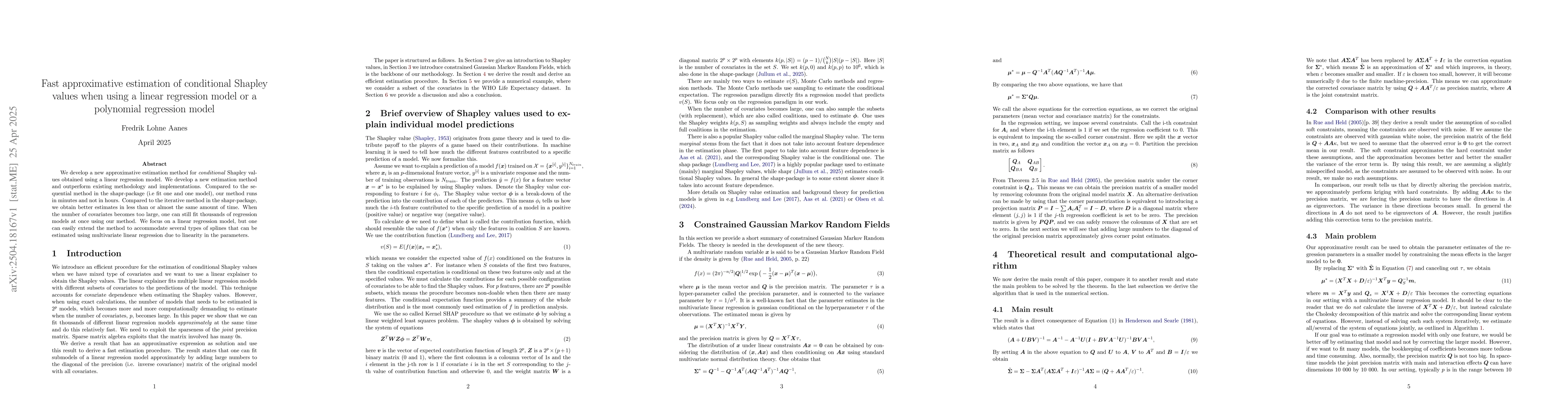 Thumbnail for Fast approximative estimation of conditional Shapley values when using a
  linear regression model or a polynomial regression model