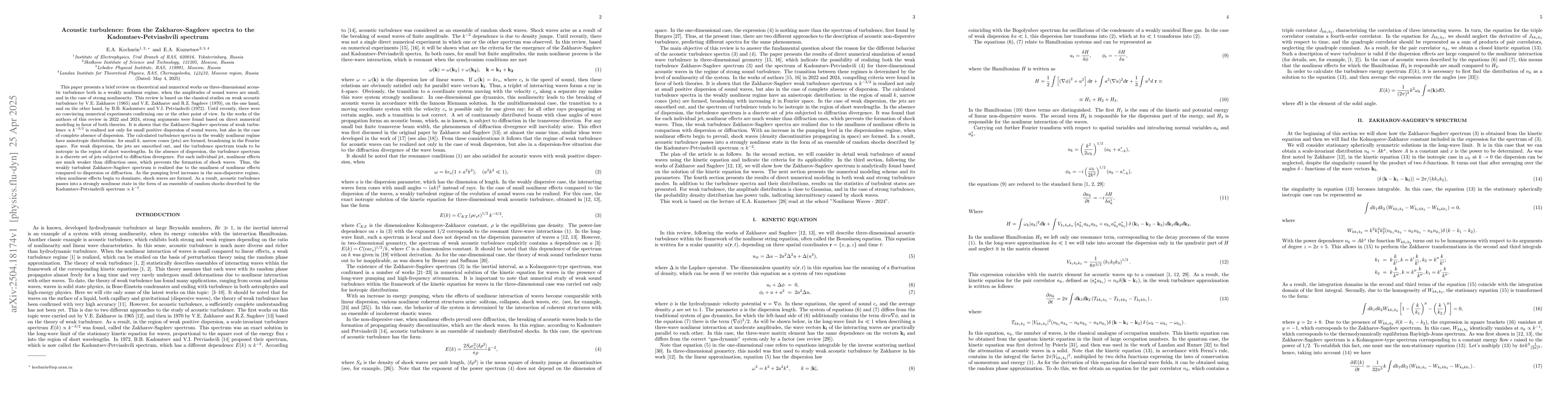 Thumbnail for Acoustic turbulence: from the Zakharov-Sagdeev spectra to the
  Kadomtsev-Petviashvili spectrum