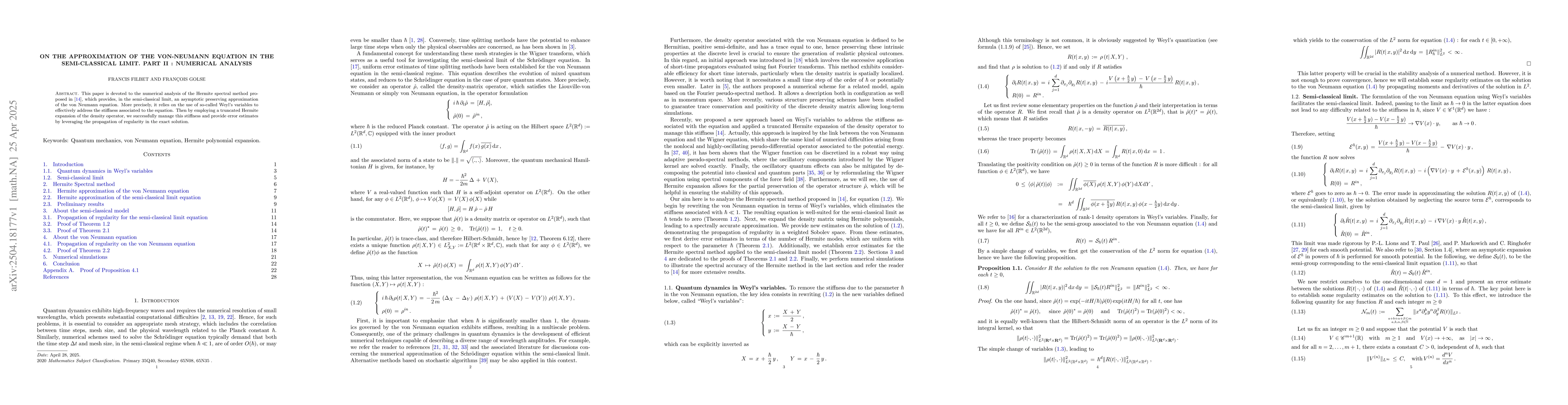 Thumbnail for On the approximation of the von Neumann equation in the semi-classical
  limit. Part II : numerical analysis