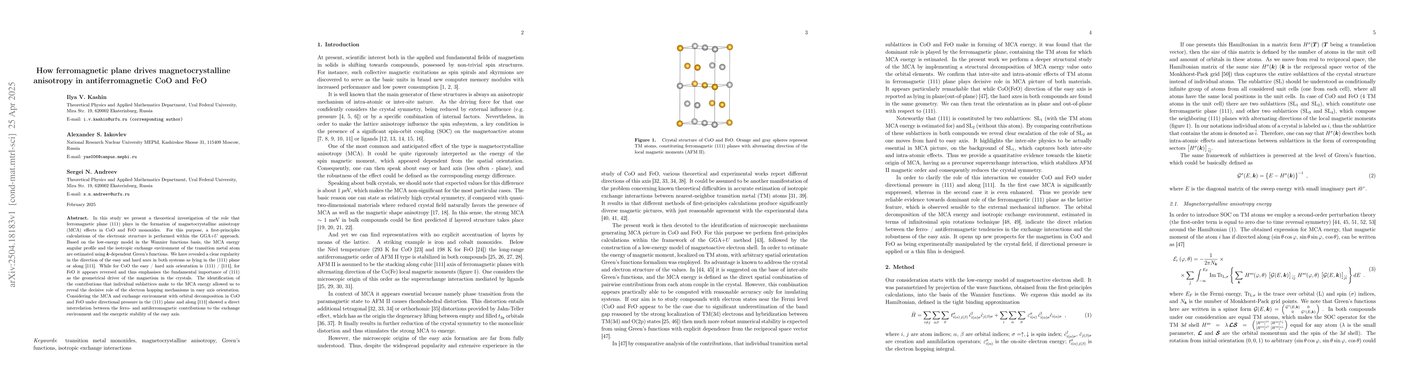 Thumbnail for How ferromagnetic plane drives magnetocrystalline anisotropy in
  antiferromagnetic CoO and FeO