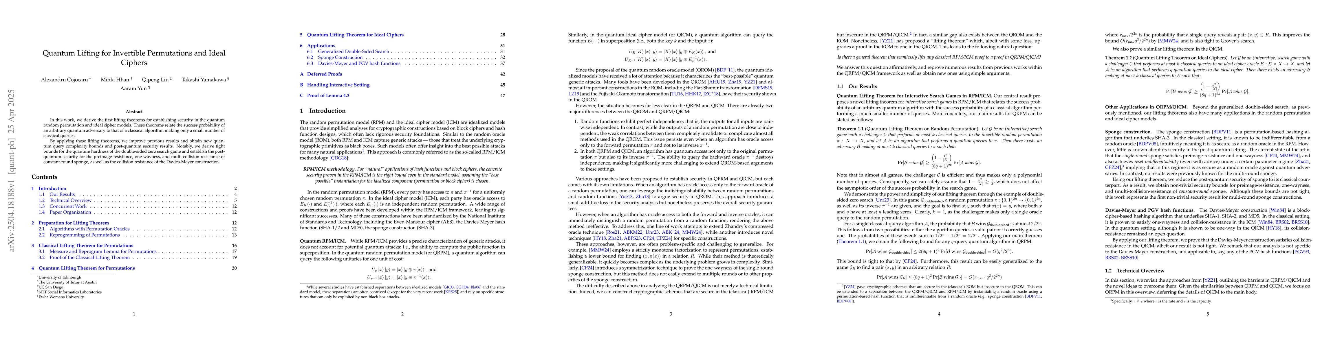 Thumbnail for Quantum Lifting for Invertible Permutations and Ideal Ciphers