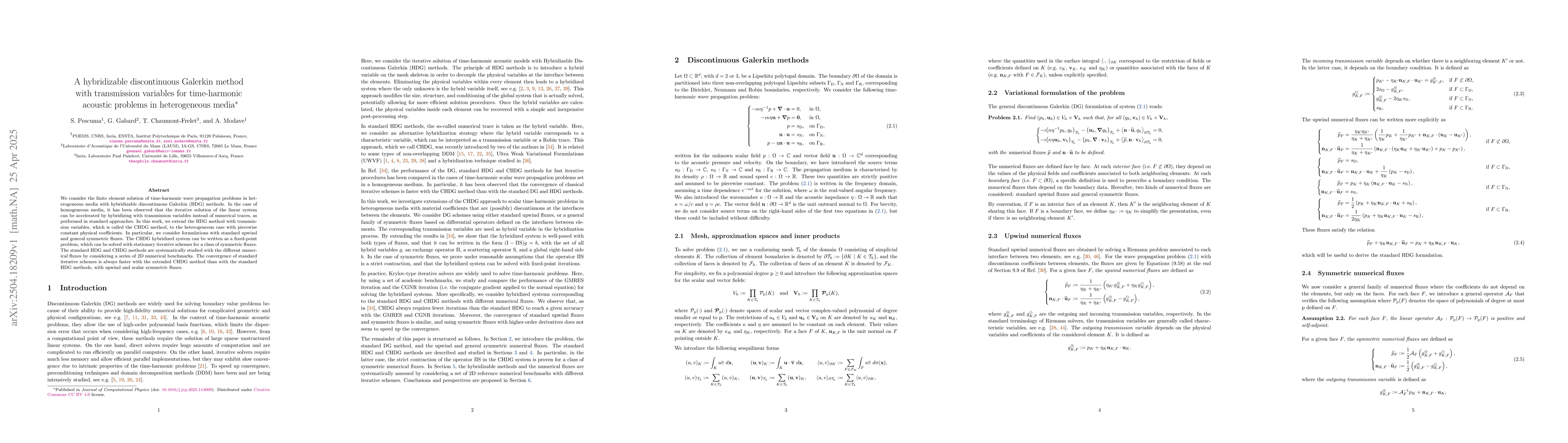 Thumbnail for A hybridizable discontinuous Galerkin method with transmission variables
  for time-harmonic acoustic problems in heterogeneous media