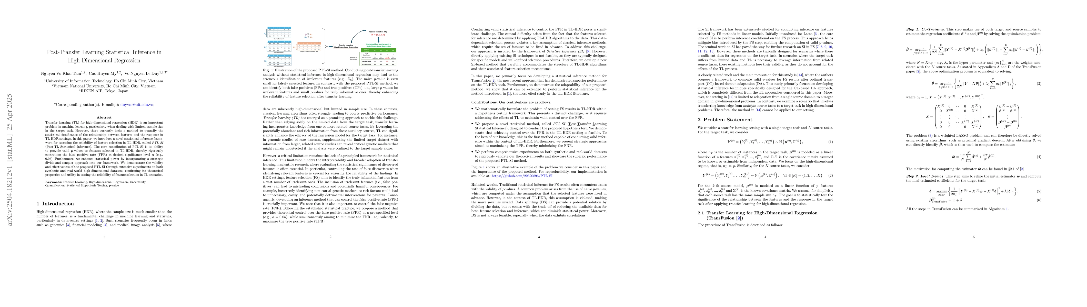 Thumbnail for Post-Transfer Learning Statistical Inference in High-Dimensional
  Regression