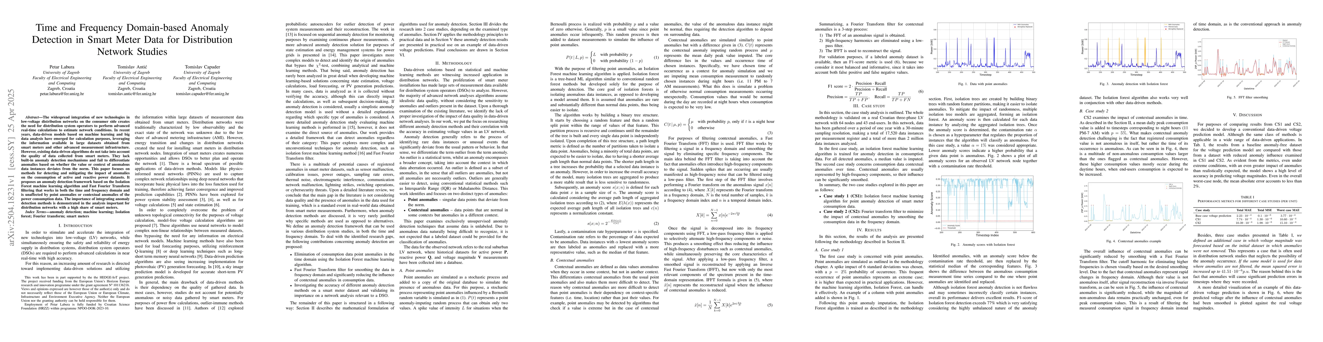Thumbnail for Time and Frequency Domain-based Anomaly Detection in Smart Meter Data
  for Distribution Network Studies