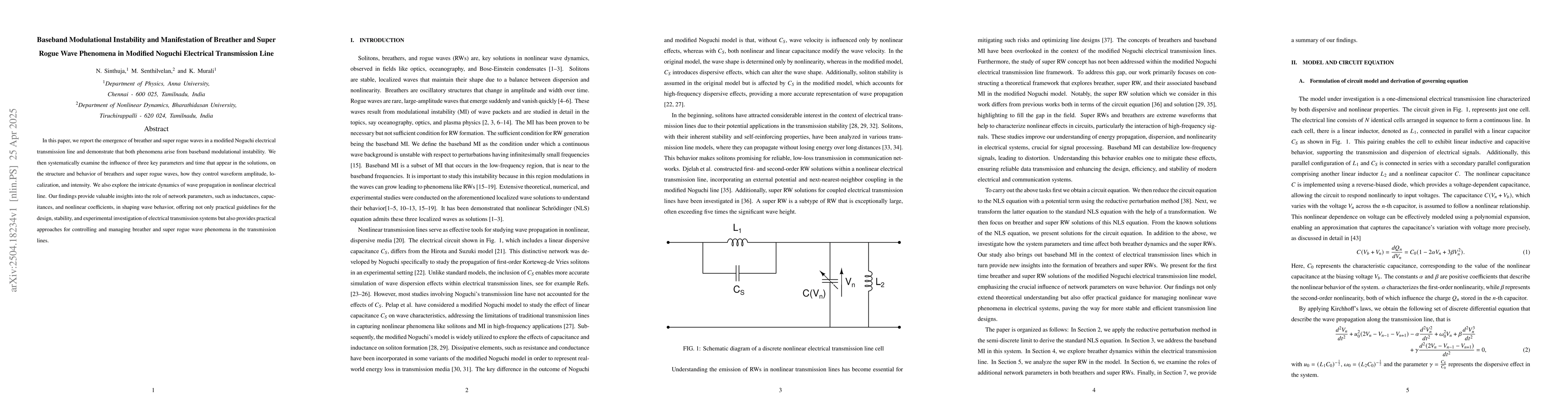 Thumbnail for Baseband Modulational Instability and Manifestation of Breather and
  Super Rogue Wave Phenomena in Modified Noguchi Electrical Transmission Line