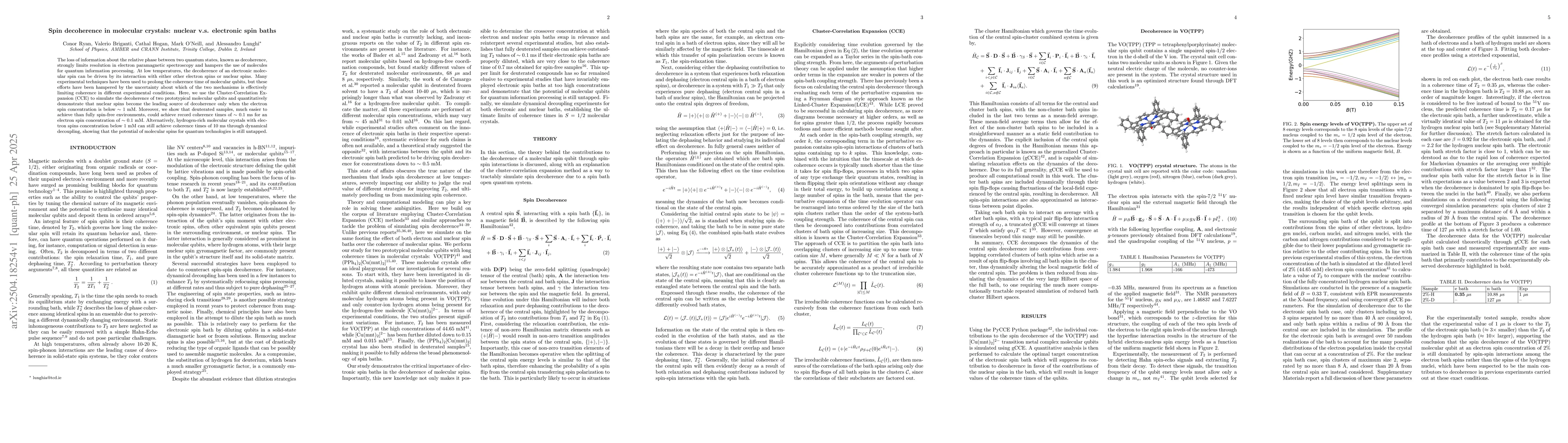 Thumbnail for Spin decoherence in molecular crystals: nuclear v.s. electronic spin
  baths