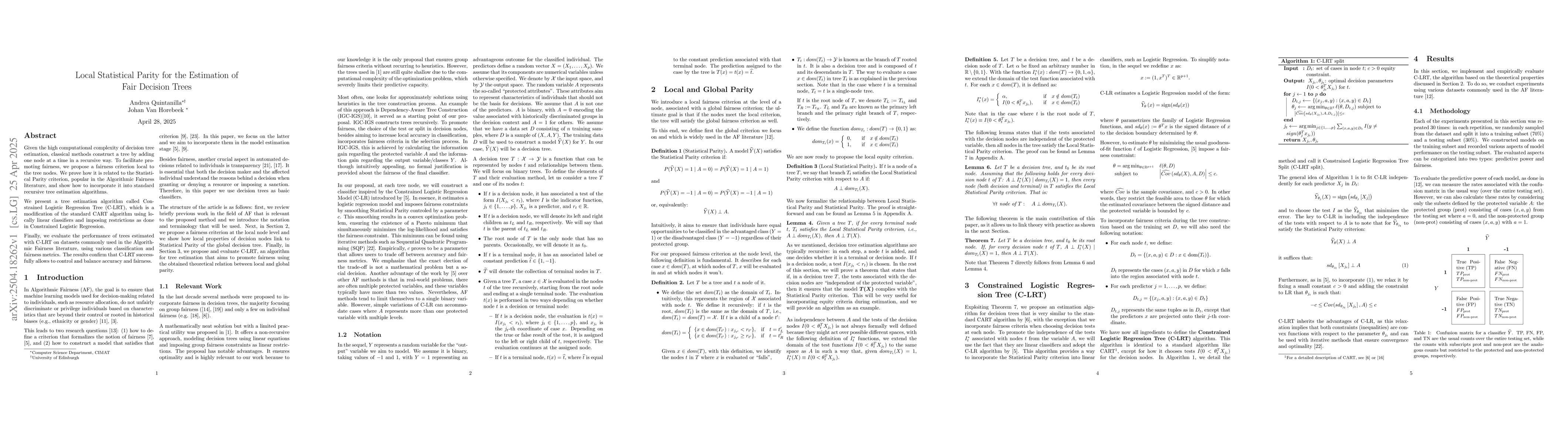 Thumbnail for Local Statistical Parity for the Estimation of Fair Decision Trees