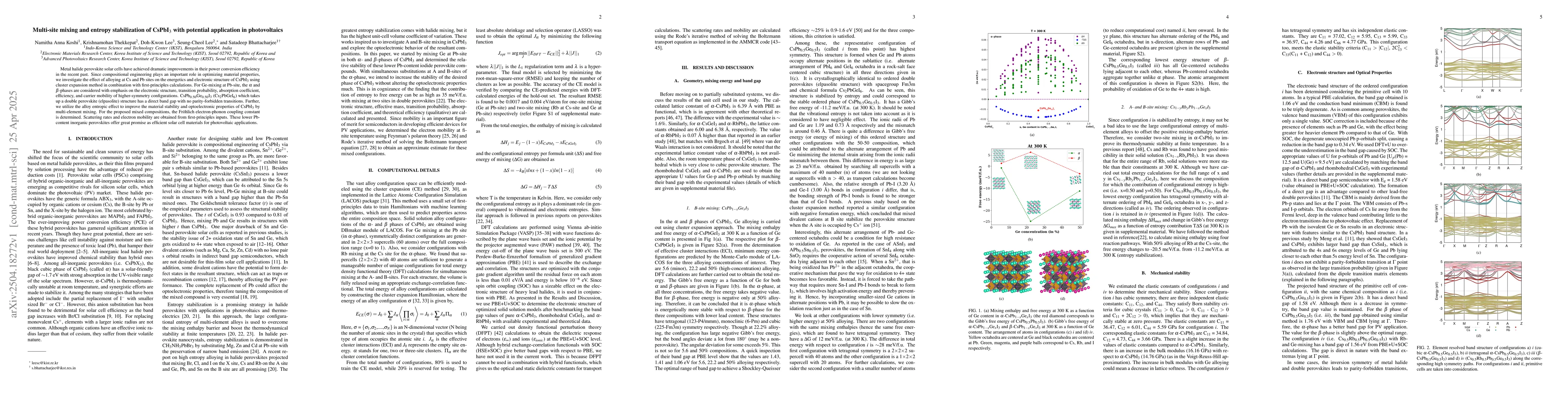 Thumbnail for Multi-site mixing and entropy stabilization of CsPbI$_{3}$ with
  potential application in photovoltaics