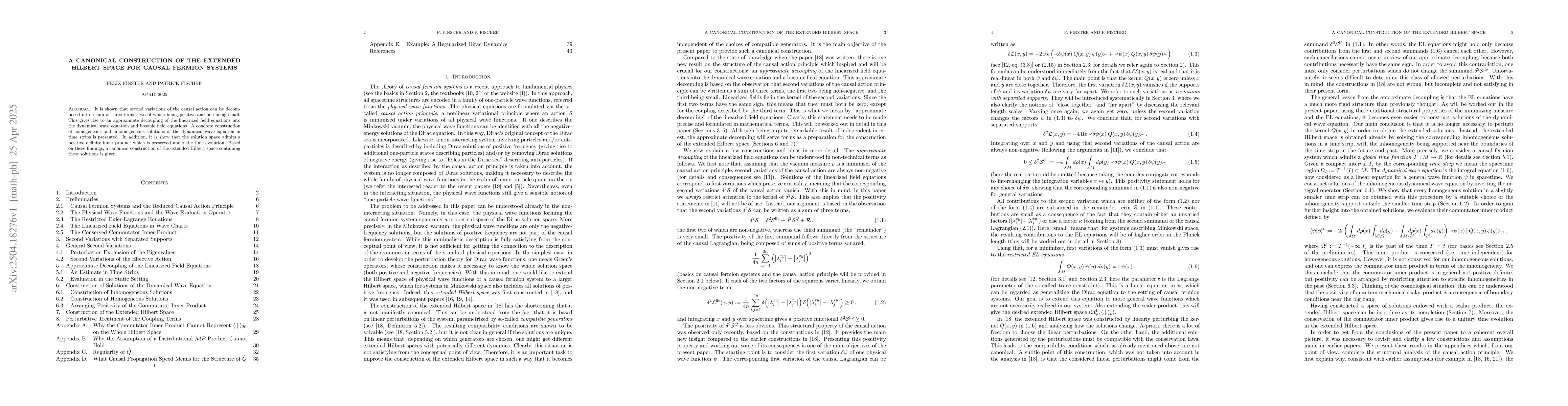 Thumbnail for A Canonical Construction of the Extended Hilbert Space for Causal
  Fermion Systems
