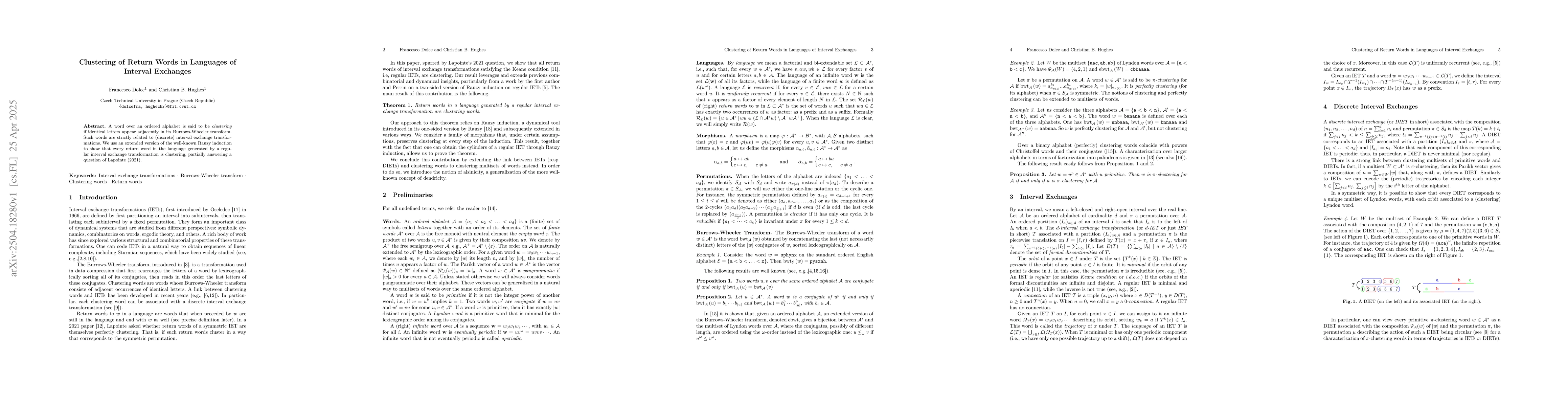 Thumbnail for Clustering of return words in languages of interval exchanges