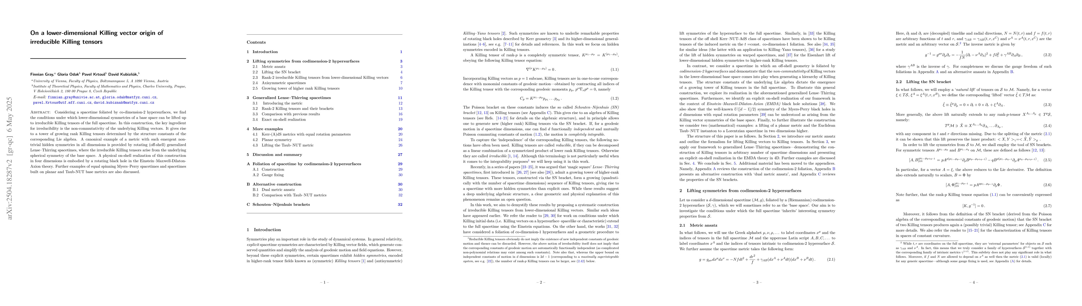 Thumbnail for On a lower-dimensional Killing vector origin of irreducible Killing
  tensors