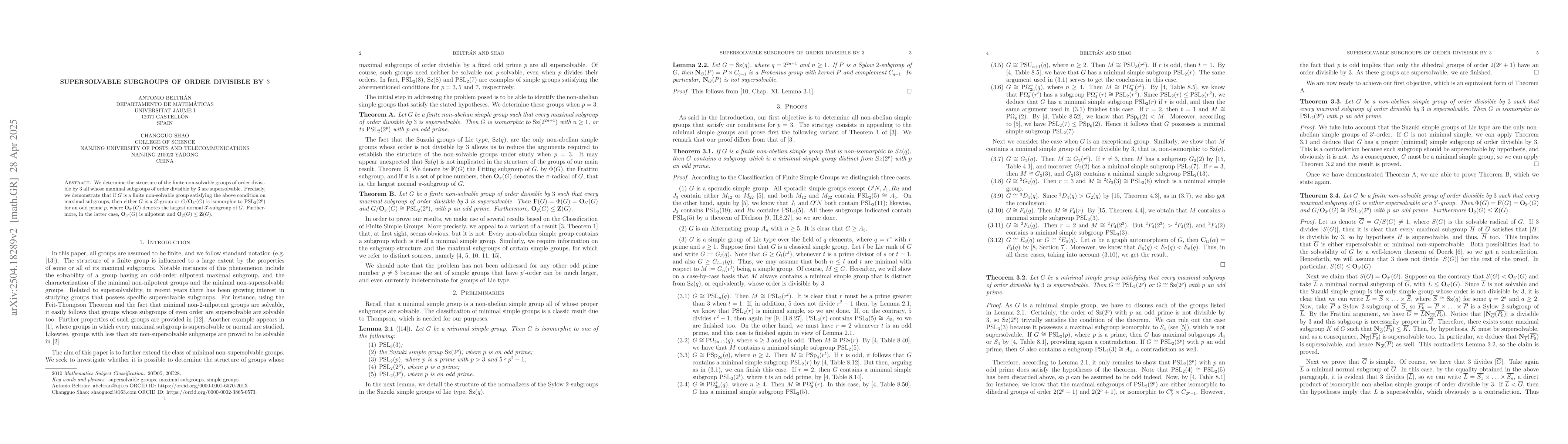 Thumbnail for Supersolvable subgroups of order divisible by 3