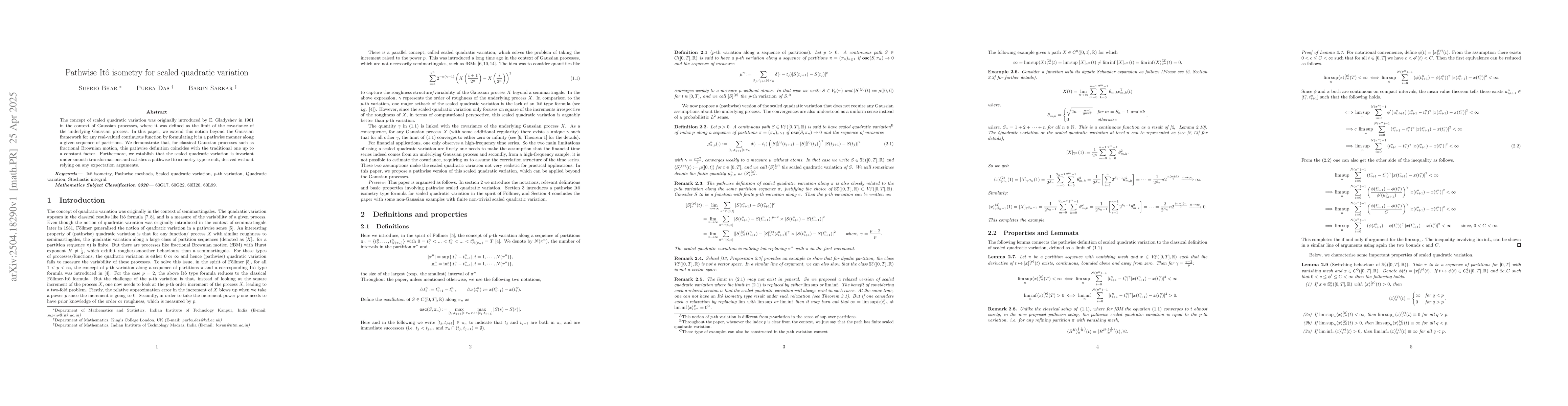 Thumbnail for Pathwise Itô isometry for scaled quadratic variation