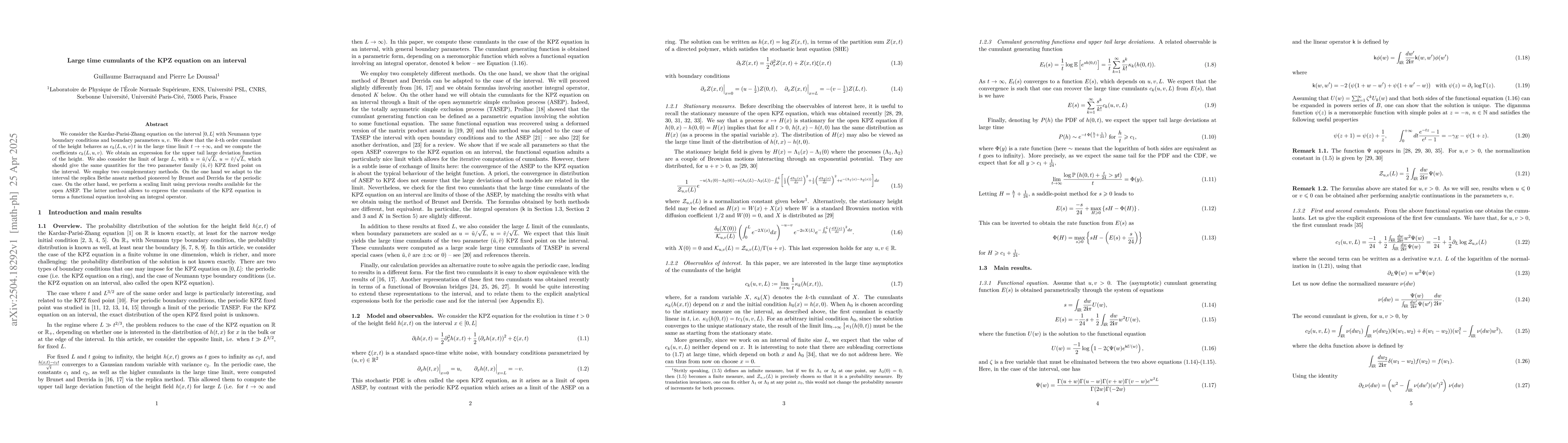 Thumbnail for Large time cumulants of the KPZ equation on an interval