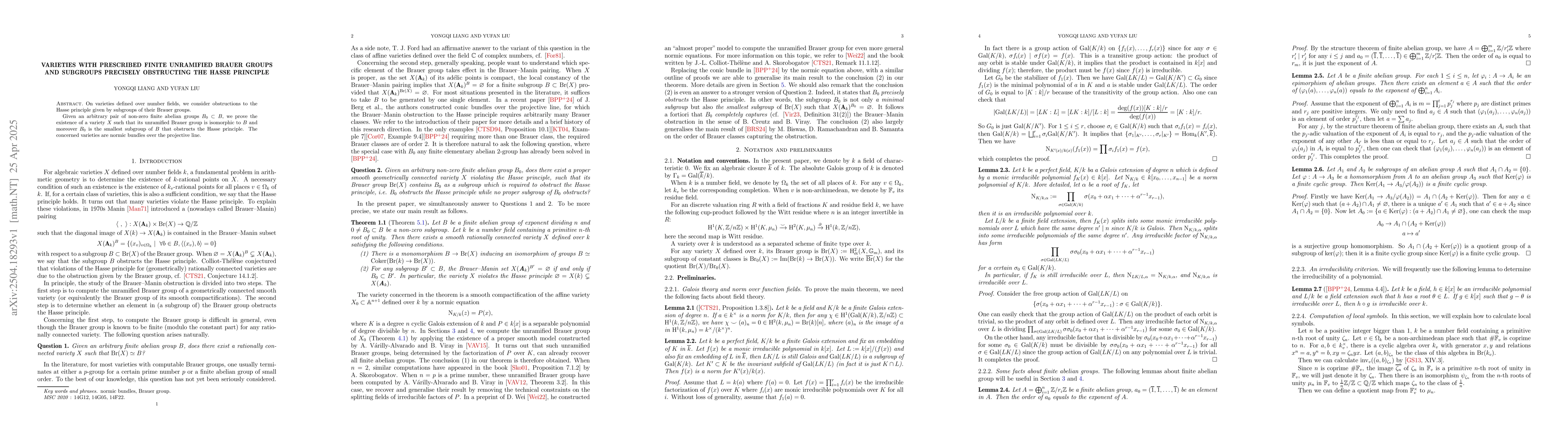 Thumbnail for Varieties with prescribed finite unramified Brauer groups and subgroups
  precisely obstructing the Hasse principle