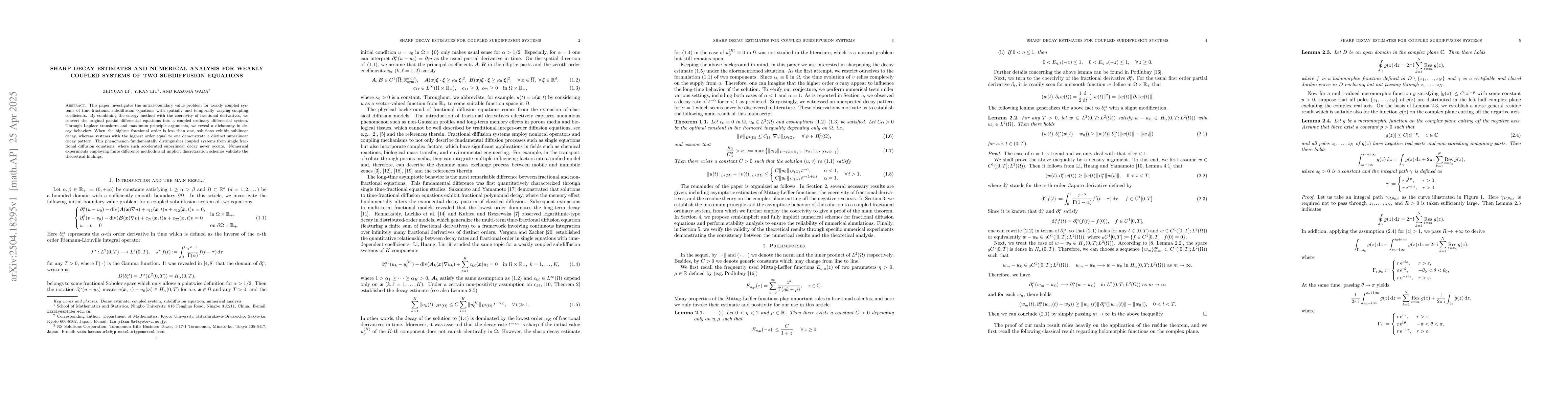 Thumbnail for Sharp decay estimates and numerical analysis for weakly coupled systems
  of two subdiffusion equations