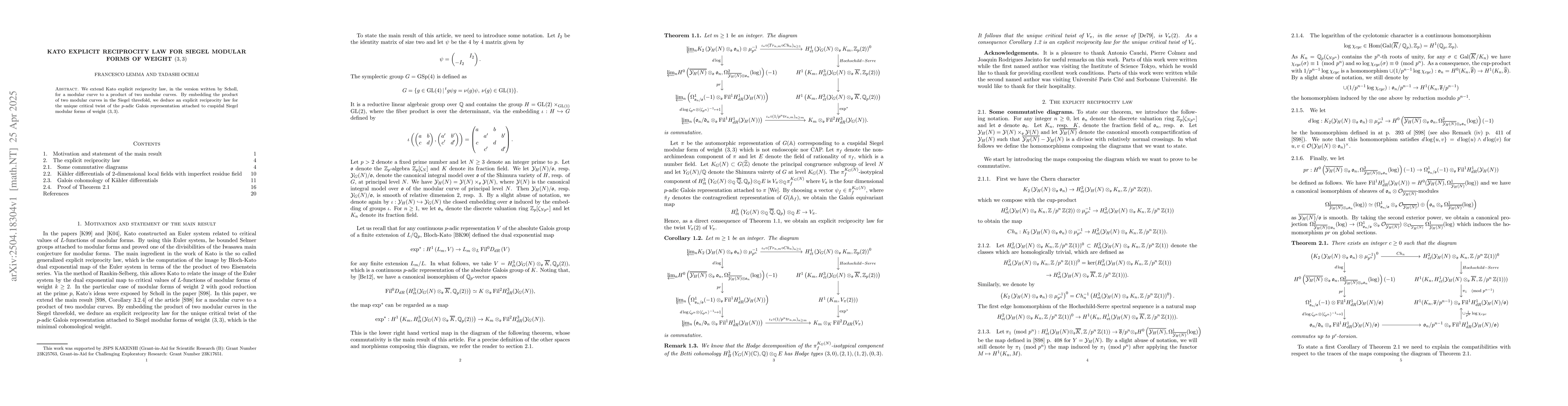 Thumbnail for Kato explicit reciprocity law for Siegel modular forms of weight $(3,
  3)$