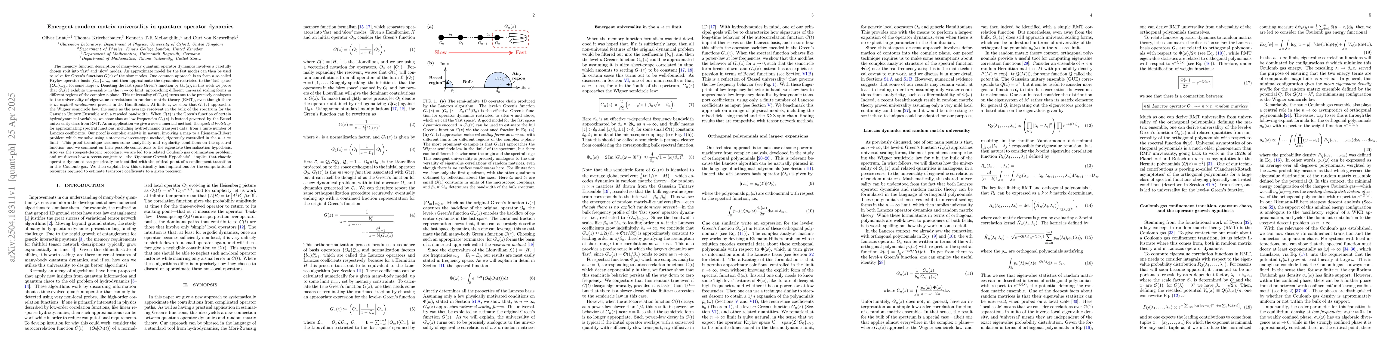 Thumbnail for Emergent random matrix universality in quantum operator dynamics