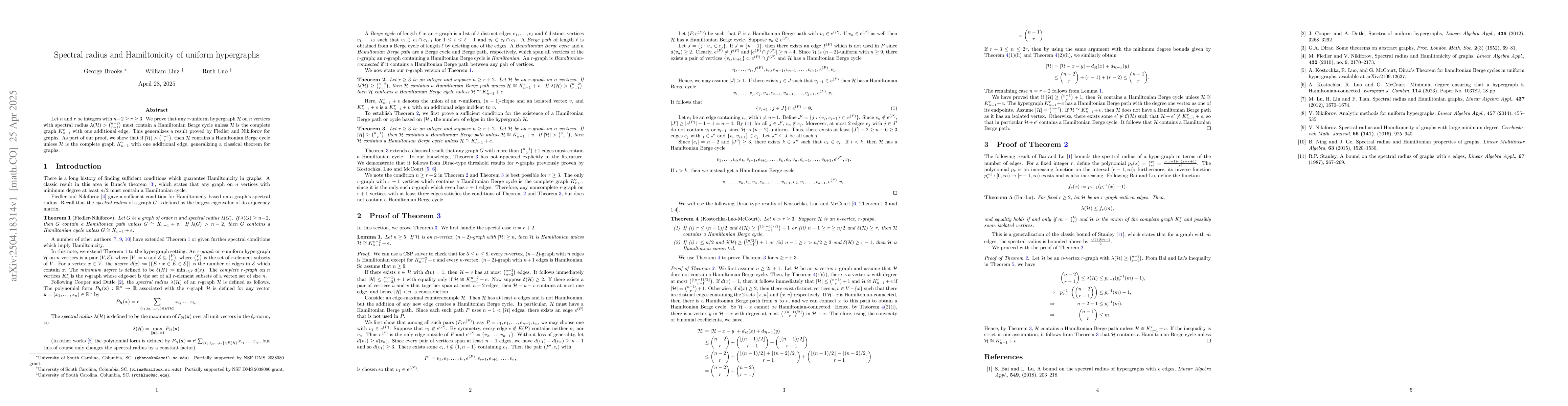 Thumbnail for Spectral radius and Hamiltonicity of uniform hypergraphs