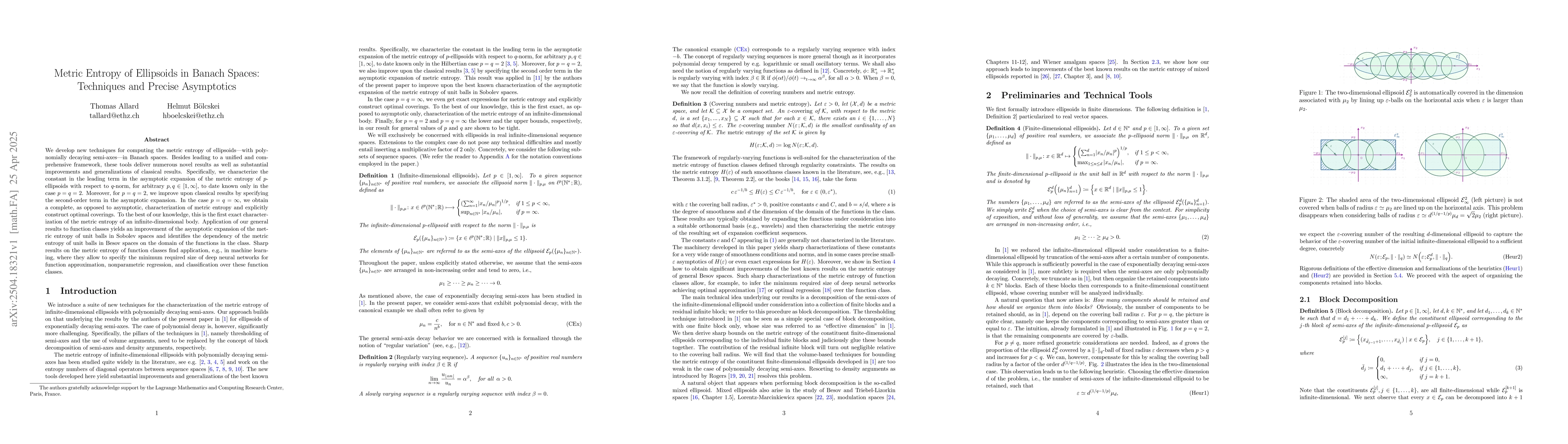 Thumbnail for Metric Entropy of Ellipsoids in Banach Spaces: Techniques and Precise
  Asymptotics