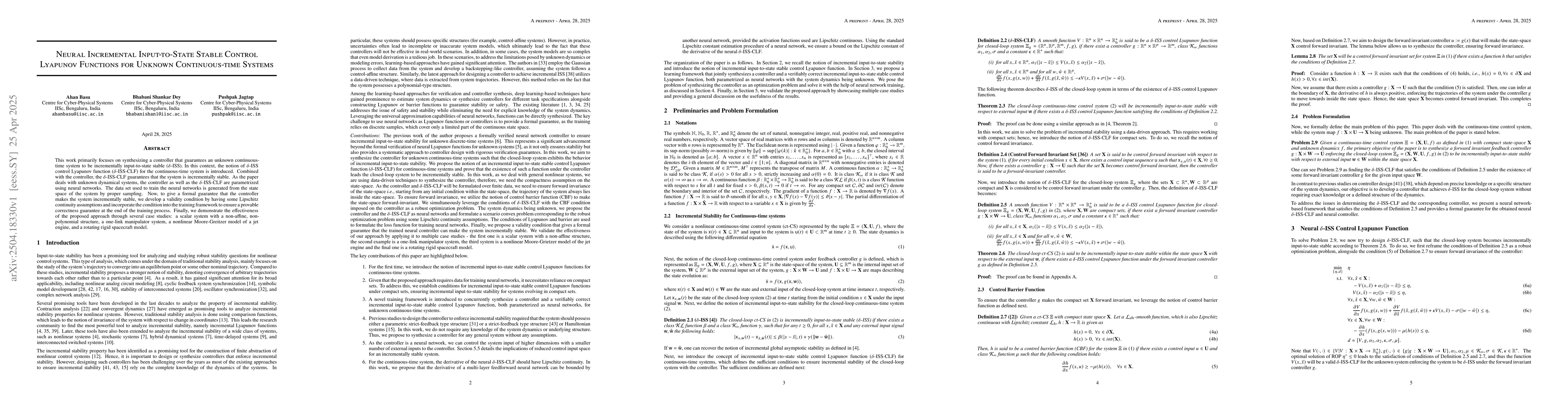 Thumbnail for Neural Incremental Input-to-State Stable Control Lyapunov Functions for
  Unknown Continuous-time Systems
