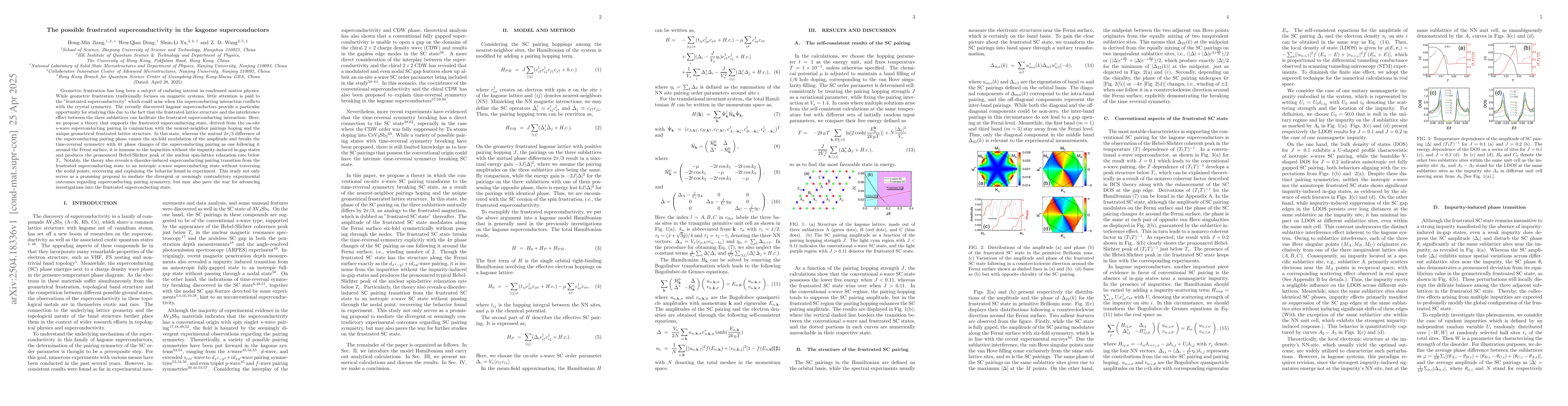 Thumbnail for The possible frustrated superconductivity in the kagome superconductors