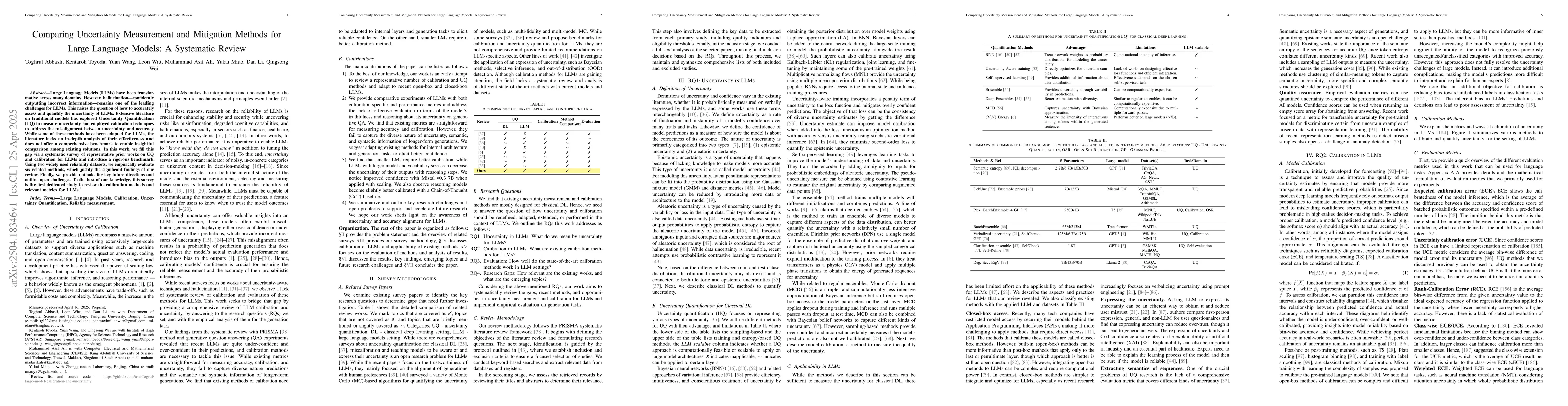 Thumbnail for Comparing Uncertainty Measurement and Mitigation Methods for Large
  Language Models: A Systematic Review