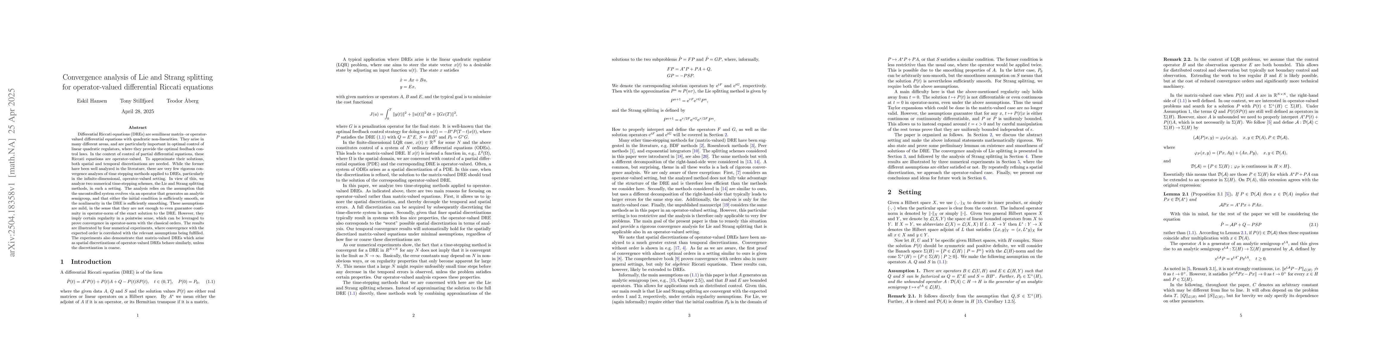 Thumbnail for Convergence analysis of Lie and Strang splitting for operator-valued
  differential Riccati equations