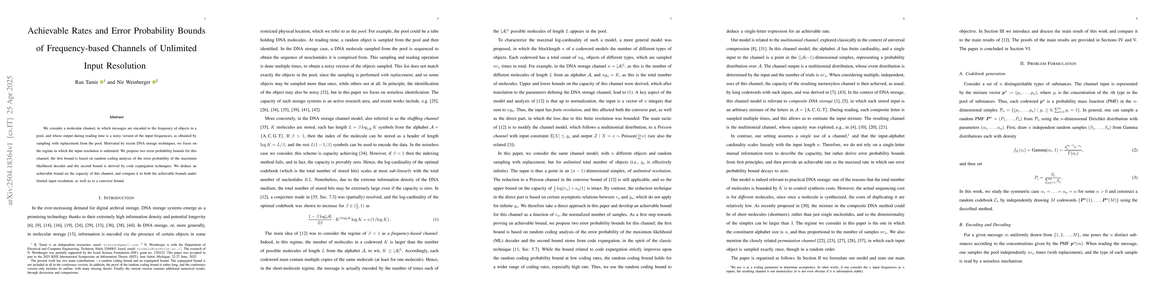 Thumbnail for Achievable Rates and Error Probability Bounds of Frequency-based
  Channels of Unlimited Input Resolution
