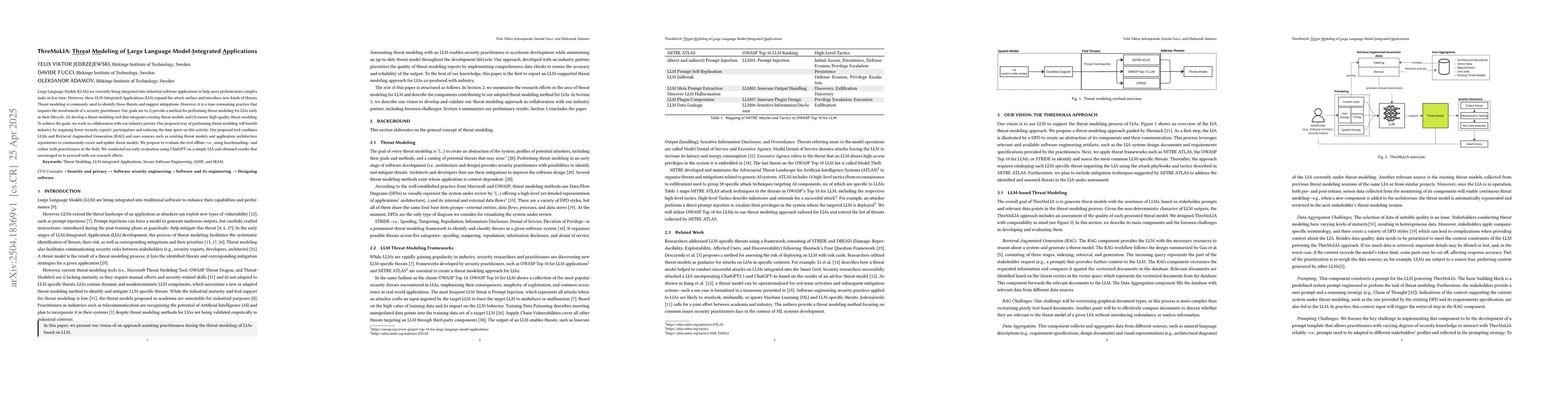 Thumbnail for ThreMoLIA: Threat Modeling of Large Language Model-Integrated
  Applications