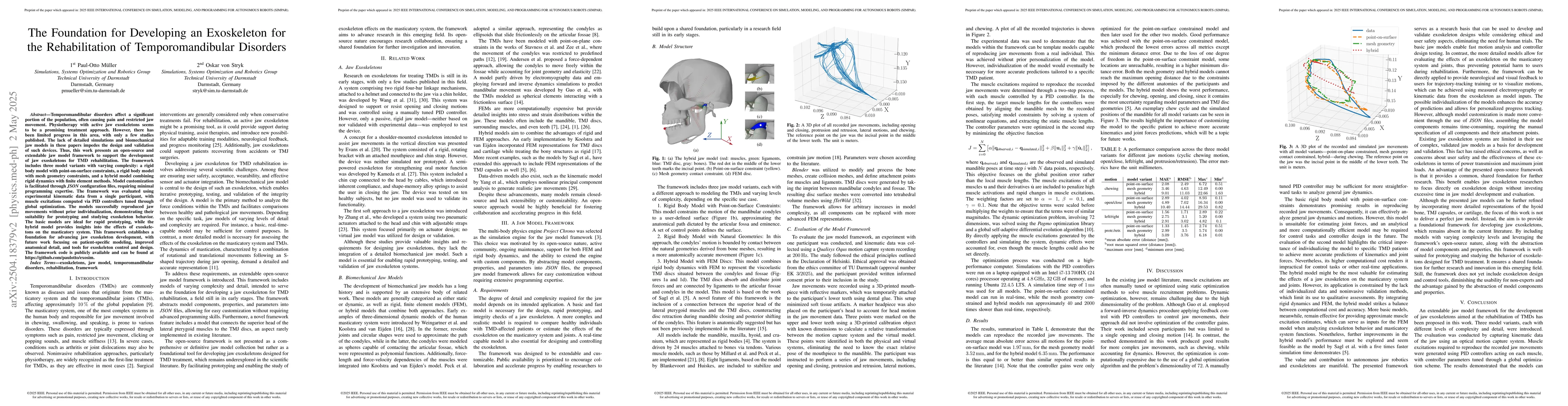 Thumbnail for The Foundation for Developing an Exoskeleton for the Rehabilitation of
  Temporomandibular Disorders