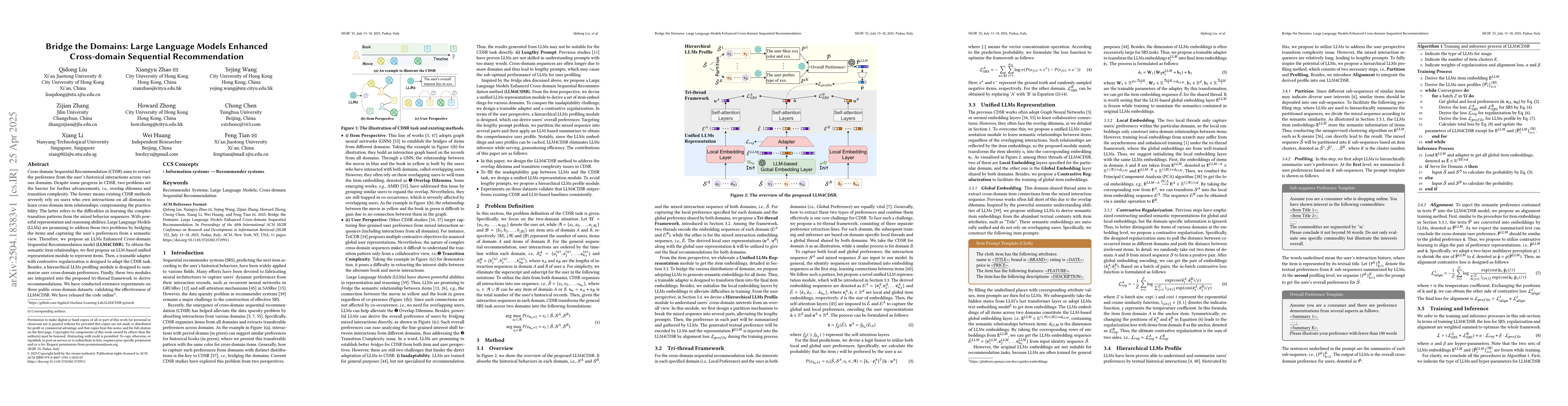 Thumbnail for Bridge the Domains: Large Language Models Enhanced Cross-domain
  Sequential Recommendation