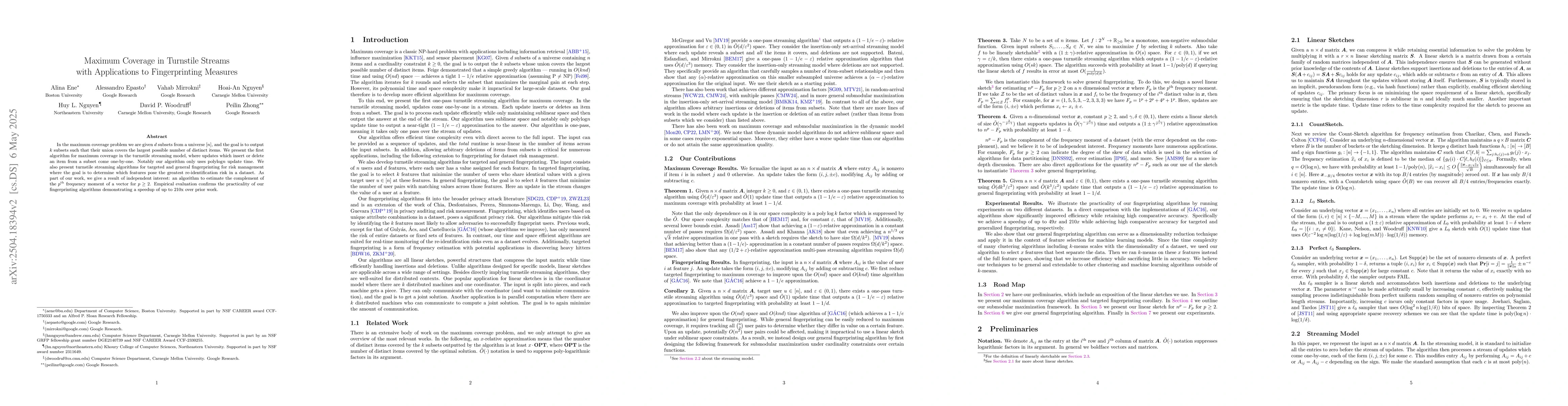 Thumbnail for Maximum Coverage in Turnstile Streams with Applications to
  Fingerprinting Measures