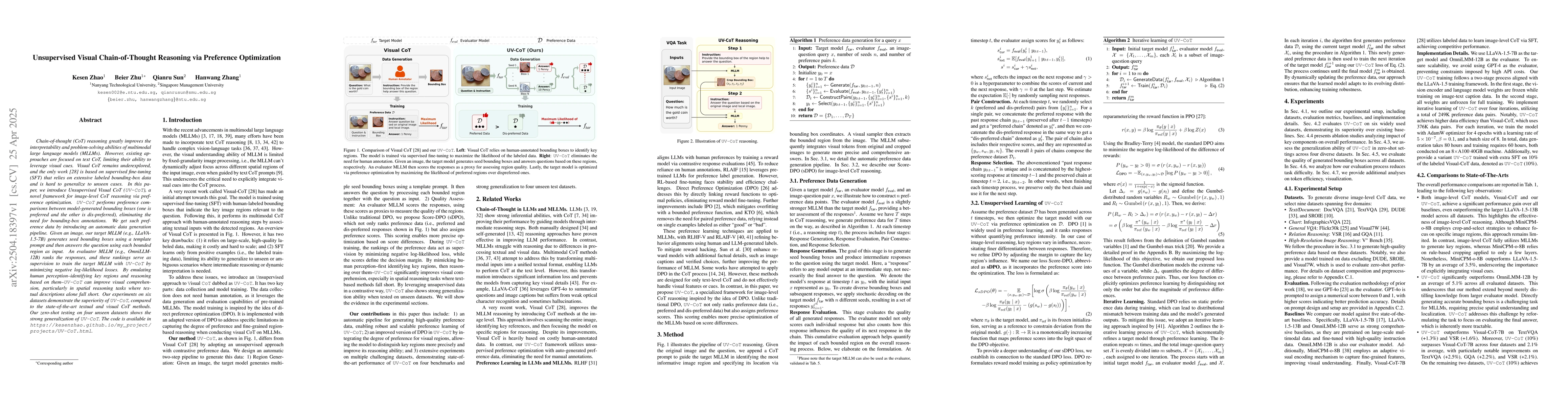 Thumbnail for Unsupervised Visual Chain-of-Thought Reasoning via Preference
  Optimization