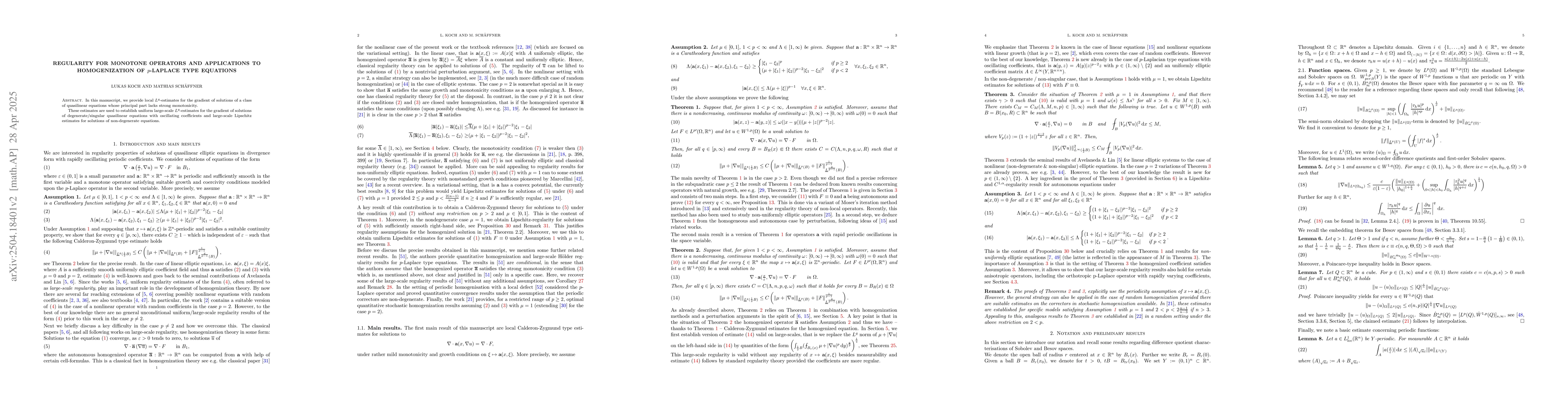 Thumbnail for Regularity for monotone Operators and applications to homogenization of
  $p$-Laplace type equations