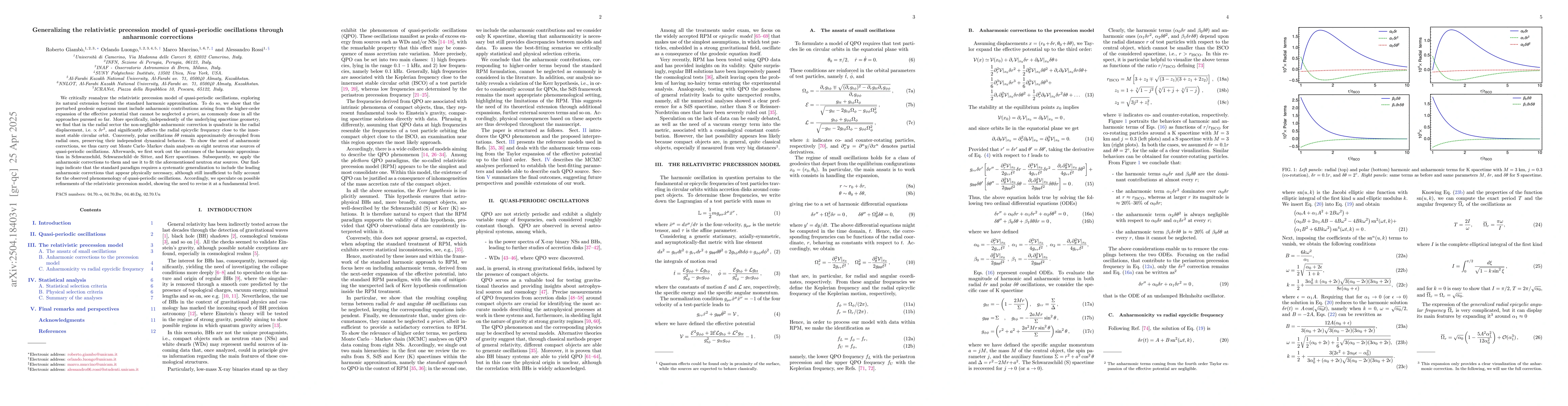 Thumbnail for Generalizing the relativistic precession model of quasi-periodic
  oscillations through anharmonic corrections