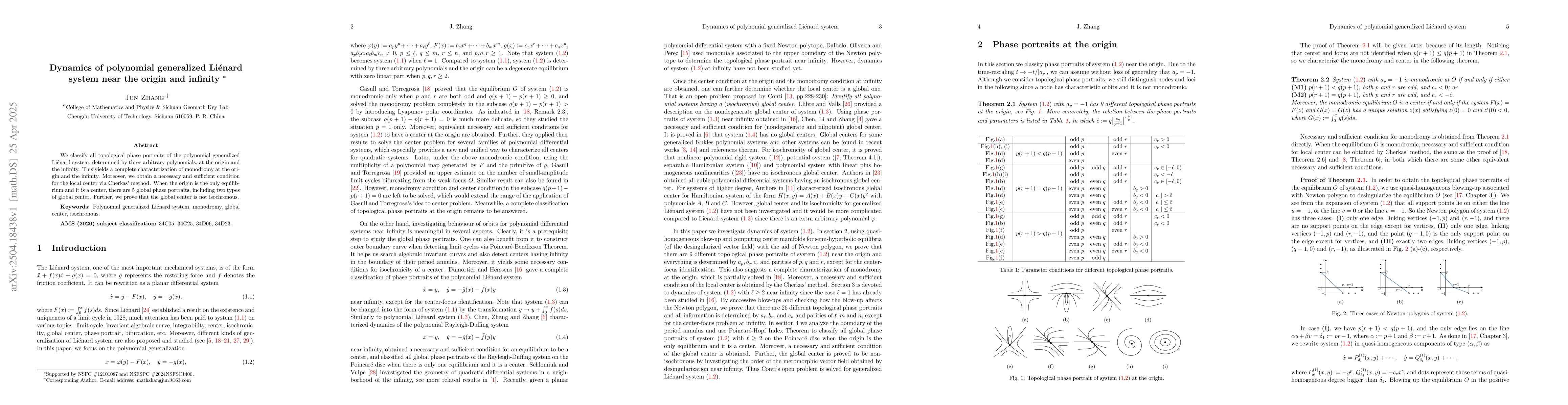 Thumbnail for Dynamics of polynomial generalized Liénard system near the origin and
  infinity