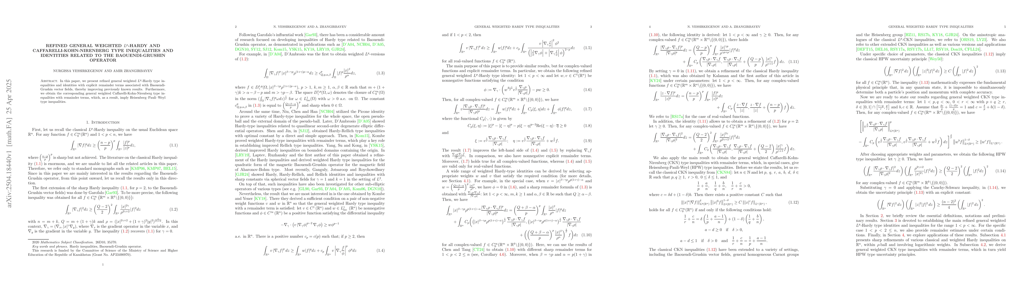 Thumbnail for Refined general weighted $L^{p}$-Hardy and Caffarelli-Kohn-Nirenberg
  type inequalities and identities related to the Baouendi-Grushin operator