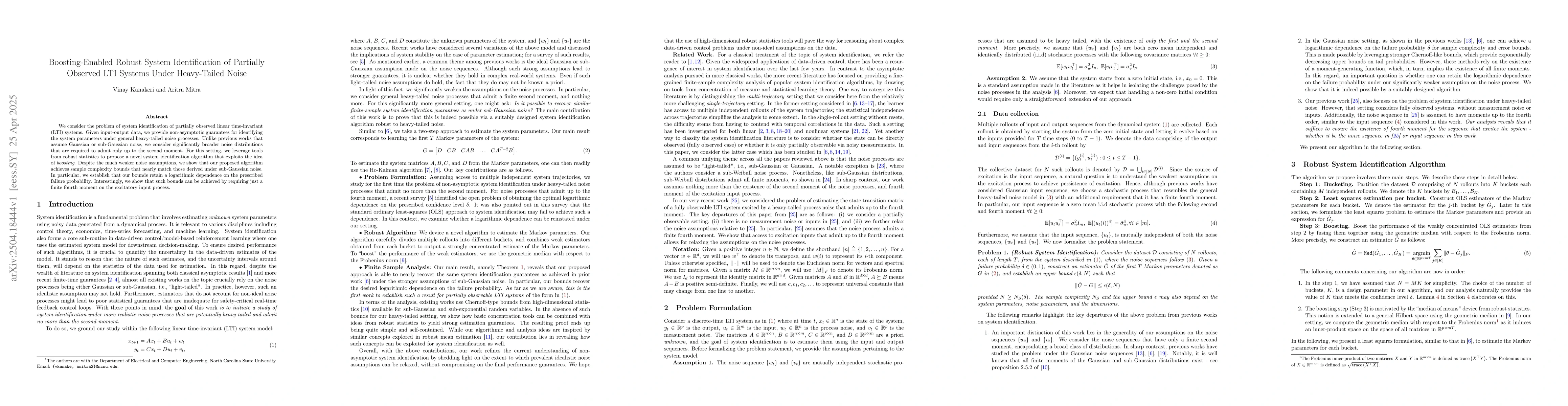 Thumbnail for Boosting-Enabled Robust System Identification of Partially Observed LTI
  Systems Under Heavy-Tailed Noise