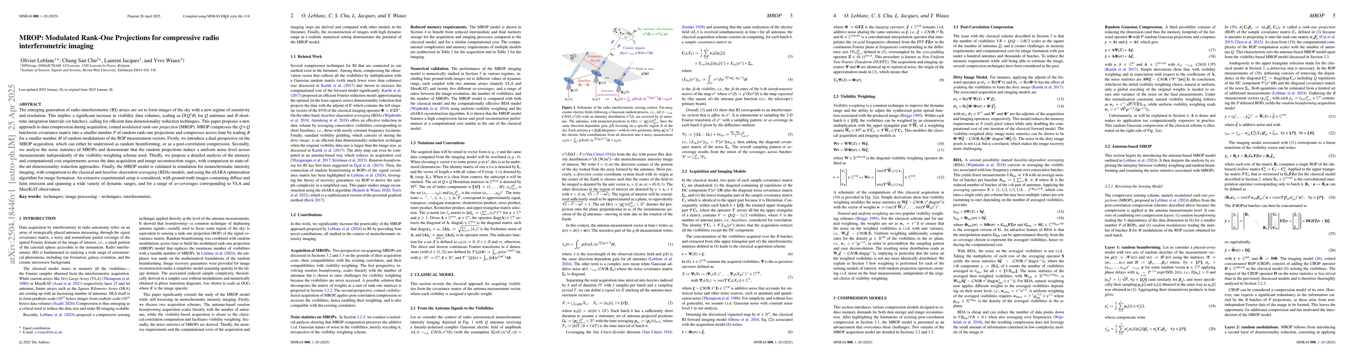 Thumbnail for MROP: Modulated Rank-One Projections for compressive radio
  interferometric imaging
