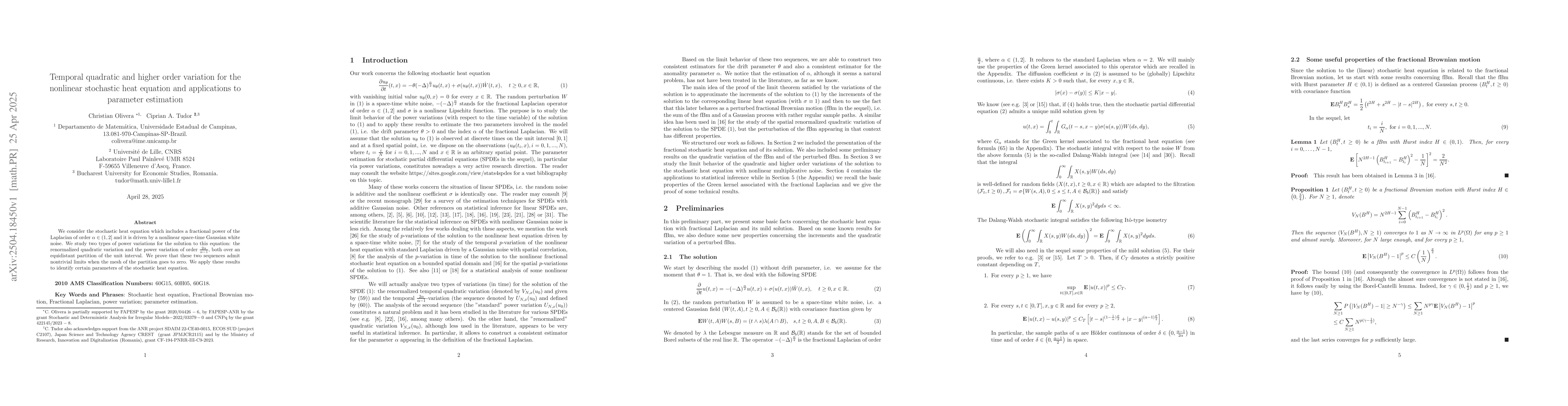 Thumbnail for Temporal quadratic and higher order variation for the nonlinear
  stochastic heat equation and applications to parameter estimation