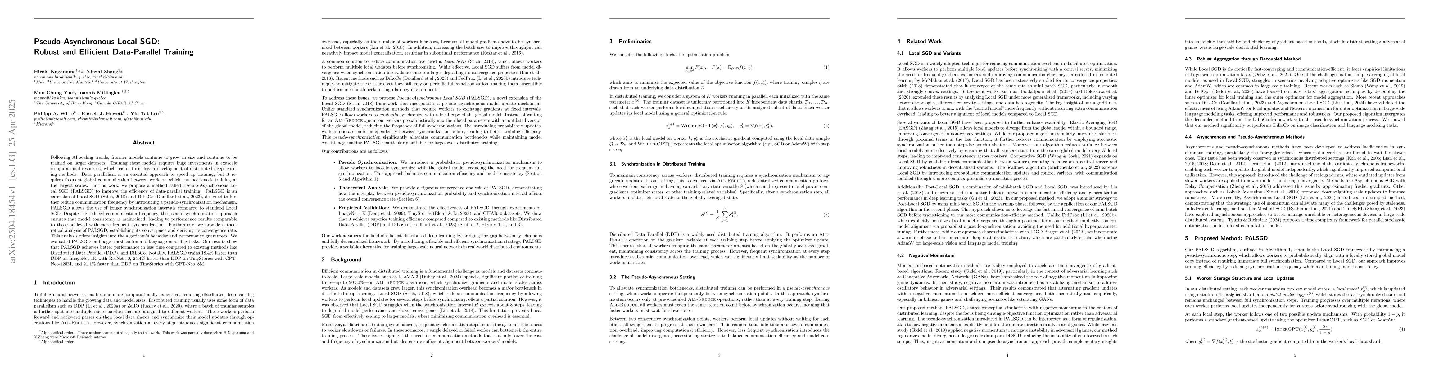 Thumbnail for Pseudo-Asynchronous Local SGD: Robust and Efficient Data-Parallel
  Training