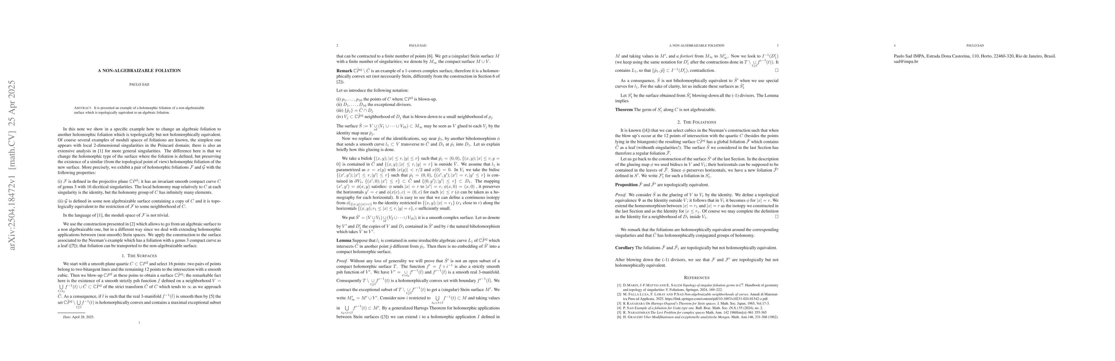 Thumbnail for A non-algebraizable foliation