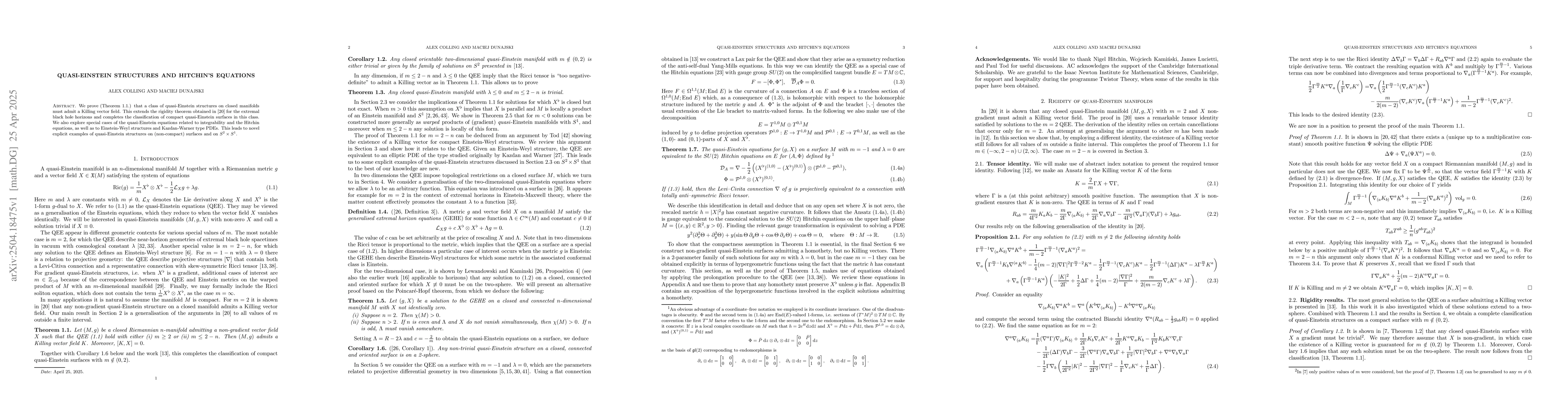 Thumbnail for Quasi-Einstein structures and Hitchin's equations