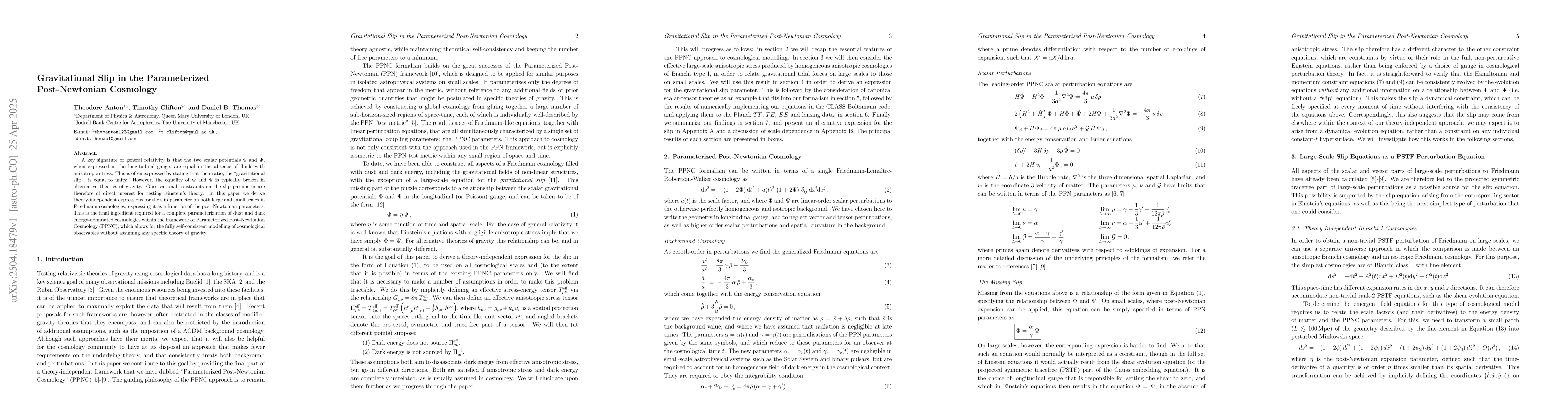 Thumbnail for Gravitational Slip in the Parameterized Post-Newtonian Cosmology