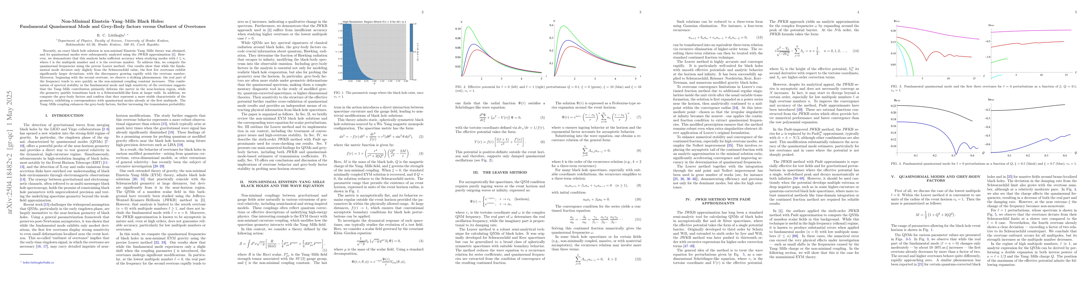Thumbnail for Non-Minimal Einstein-Yang-Mills Black Holes: Fundamental Quasinormal
  Mode and Grey-Body factors versus Outburst of Overtones