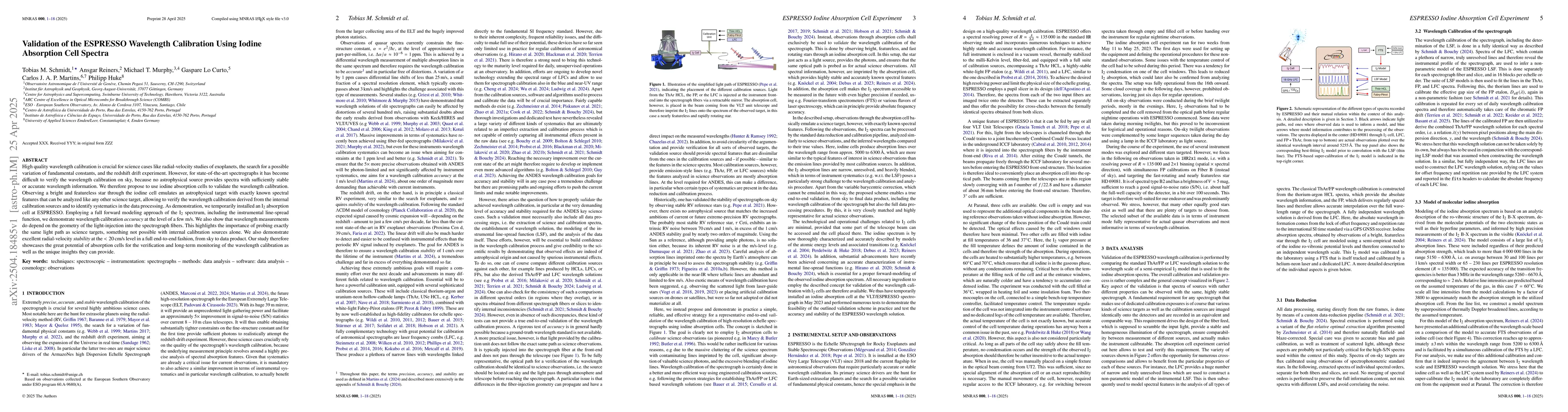 Thumbnail for Validation of the ESPRESSO Wavelength Calibration Using Iodine
  Absorption Cell Spectra